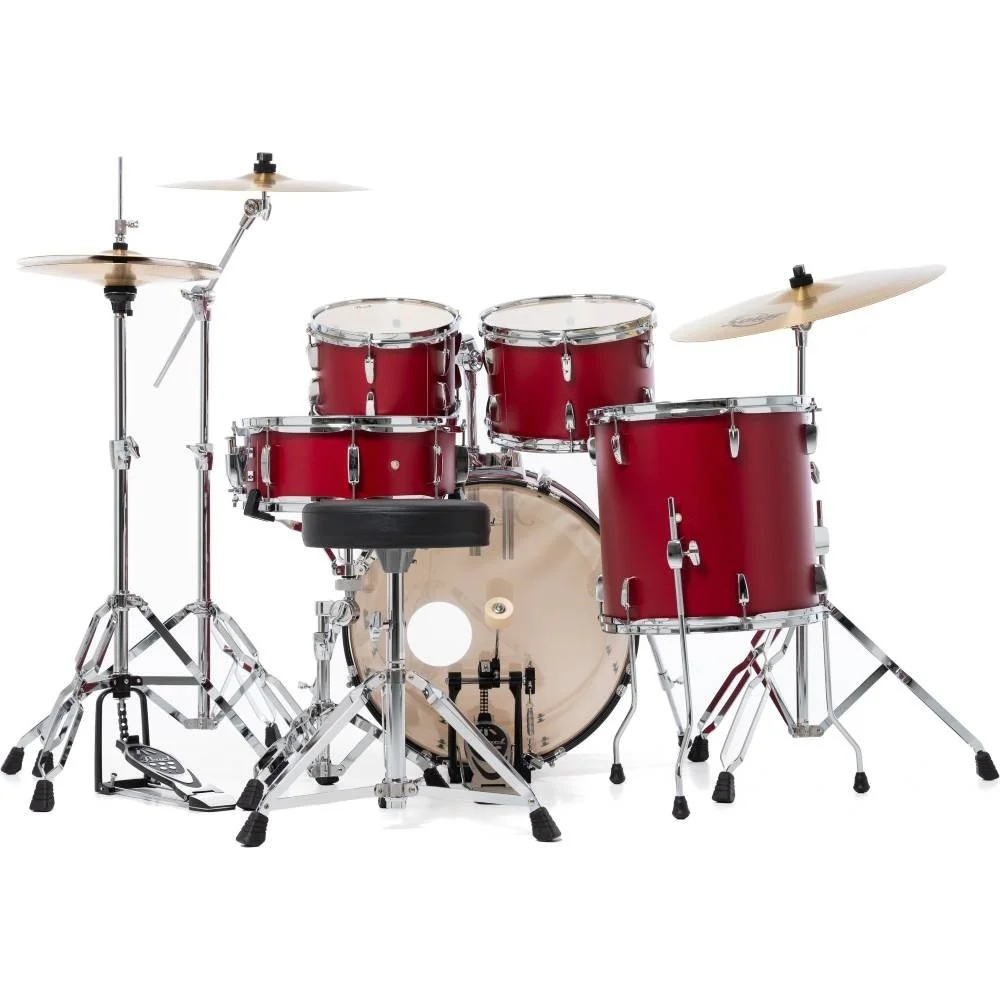 PEARL RS505C/C747 Roadshow Matte Red 5 Parça (20B/10T/12T/14F/14S) Aksamlı & Zilli Akustik Davul Seti