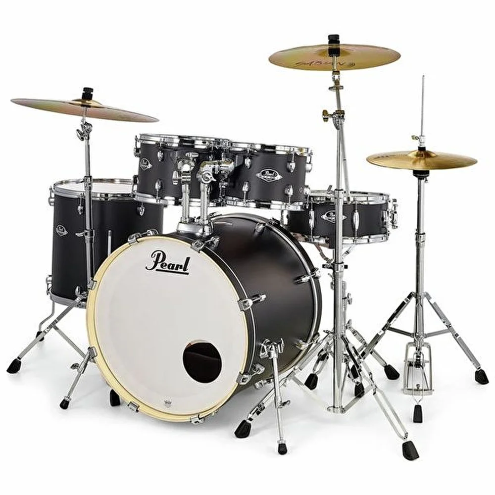PEARL EXX725SBR/C761 - Export EXX Satin Black 5 Parça (22B/10T/12T/16F/14S) Aksamlı ve Zilli Akustik Davul Seti
