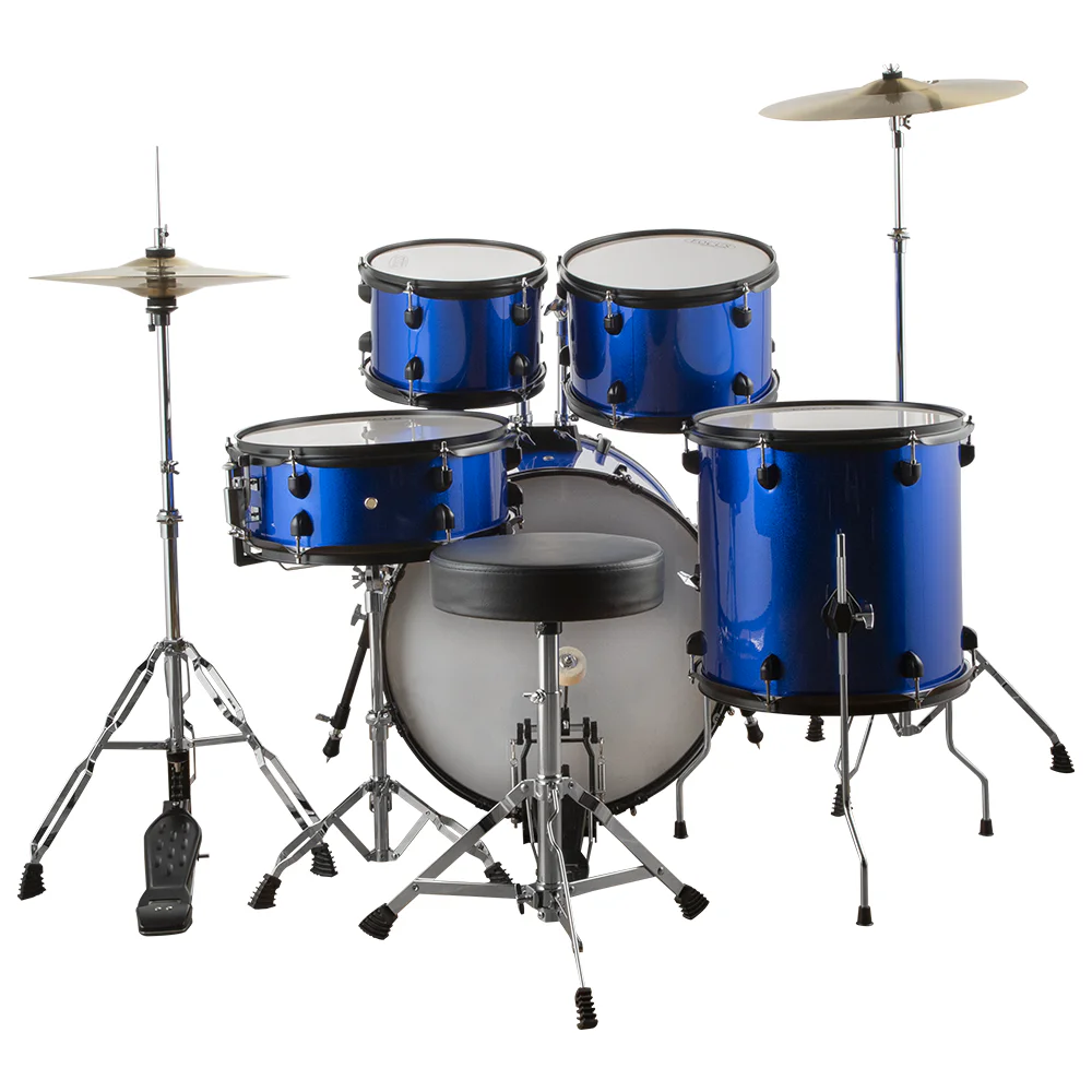 FOCUS FCP0803-BL - 5 Parça (20B/10T/12T/14F/14S) Aksamlı & Zilli Mavi Akustik Davul Seti