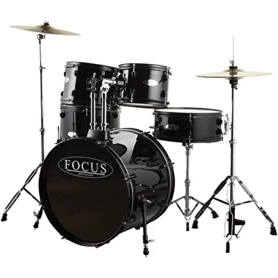 FOCUS FCP0803-BK - 5 Parça (20B/10T/12T/14F/14S) Aksamlı & Zilli Siyah Akustik Davul Seti